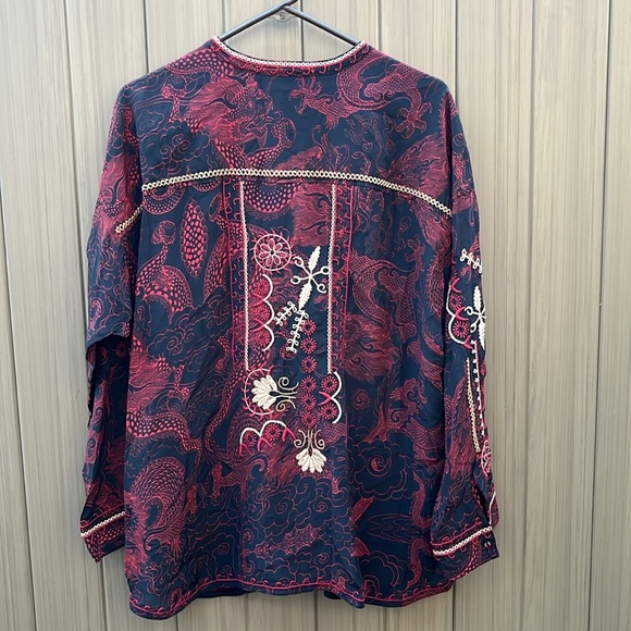 Johnny Was Belina Tunic Large Black Red Silk Embroidered Sequin Blouse Dragon - Picture 13 of 16